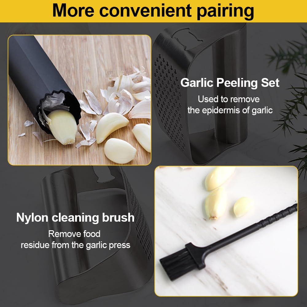 2024 Upgraded Stainless Steel Garlic Press - Kitchen Gadget for Easy Chopping & Peeling
