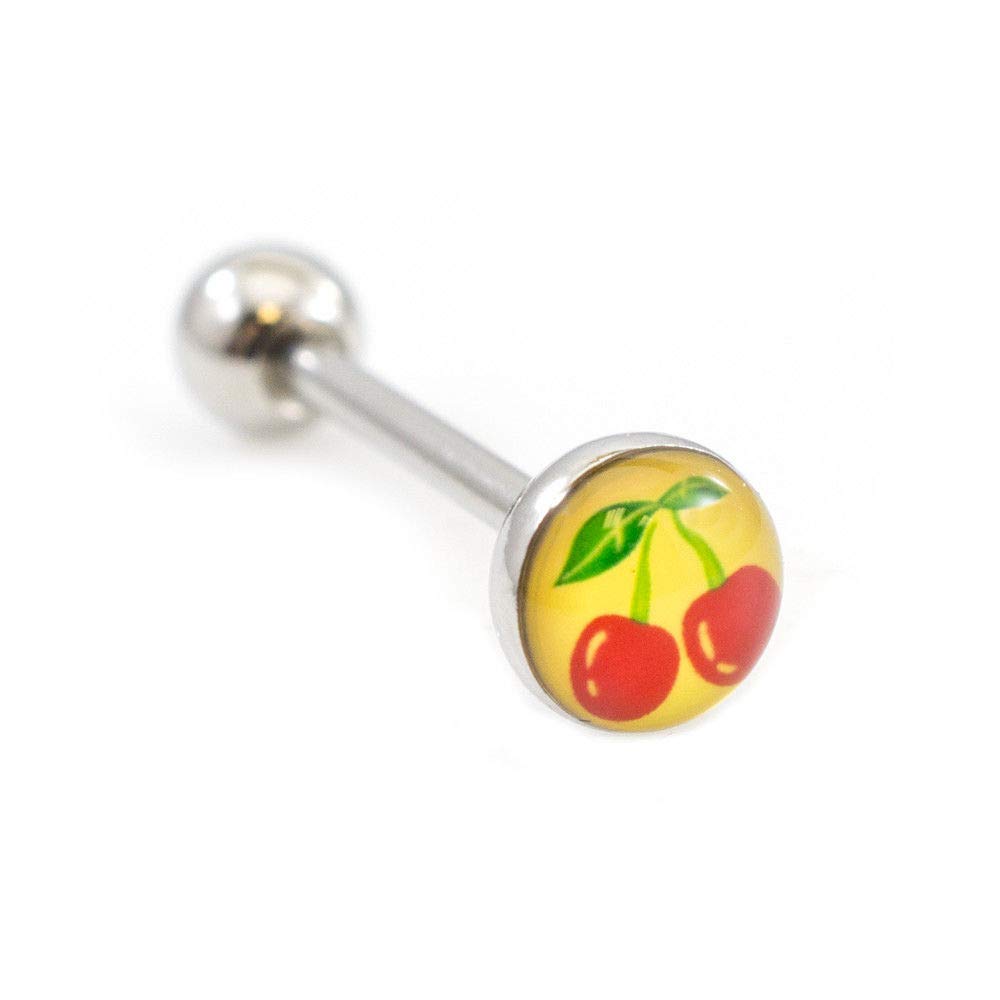 14G Tongue Barbell with Big Cherry Design - Body Jewelry for Piercing - Perfect for Parties, Festivals & Unique Style