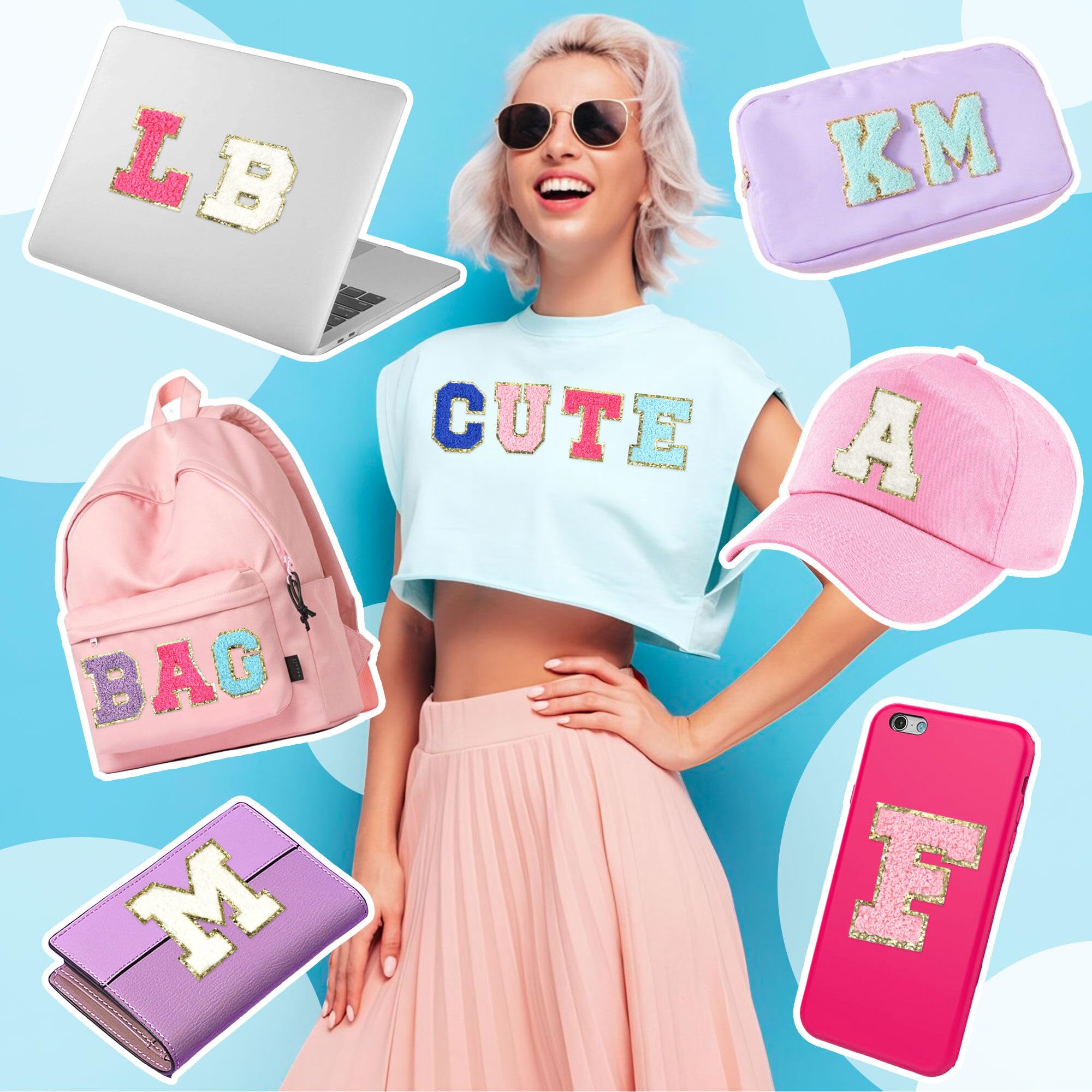 10Pcs Self-Adhesive Chenille Letter Patches - Iron-On Varsity Preppy Letters for Clothing, Bags & Accessories | Glitter Fuzzy Stick-On Letters for DIY Crafts, Laptop & Phone Case Decor (K) - Perfect for Customizing Jackets, Backpacks & School Spirit Projects