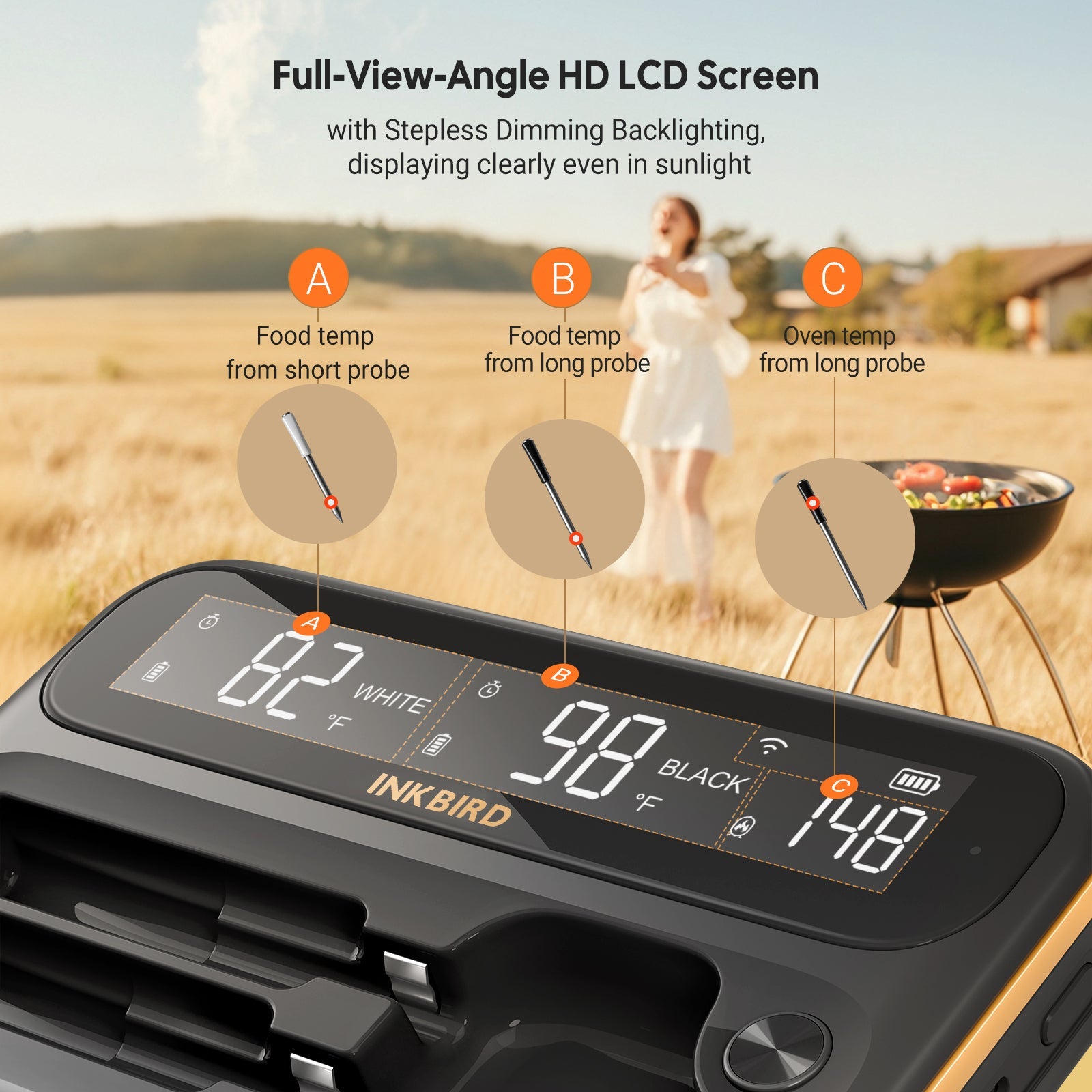 Wireless WiFi & Bluetooth Smart Meat Thermometer with Dual Probe - INT 12 BW - Perfect for Grilling, Smoking, and BBQ Cooking