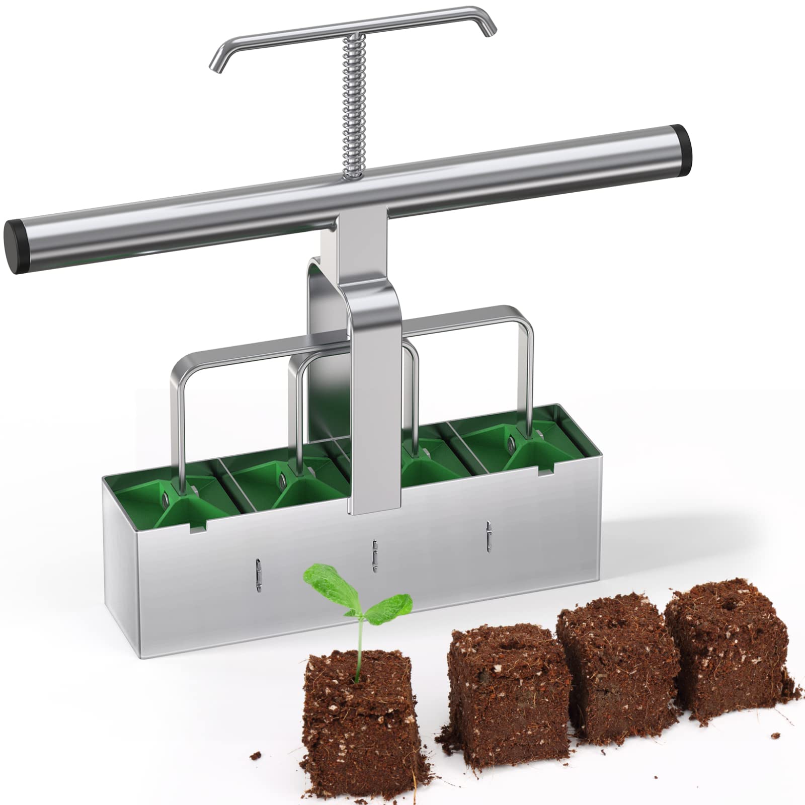 4 Cell Soil Block Maker Tool - 2 Inch Mold with Comfortable Handle for Seed Starting, Germination & Seedling Growth | Reduce Transplant Shock | Ideal for Home Gardening, Greenhouses & Organic Farming