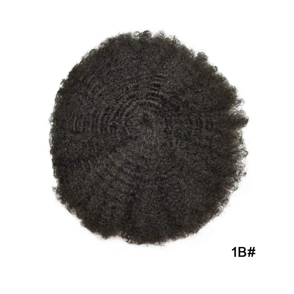 Natural Kinky Curly Human Hair Toupee for Black Men - Afro Curl Hair Replacement System with Breathable Lace & PU Base (10MM, 1B Off Black) - Perfect for Daily Wear, Special Occasions & Hair Loss Solutions