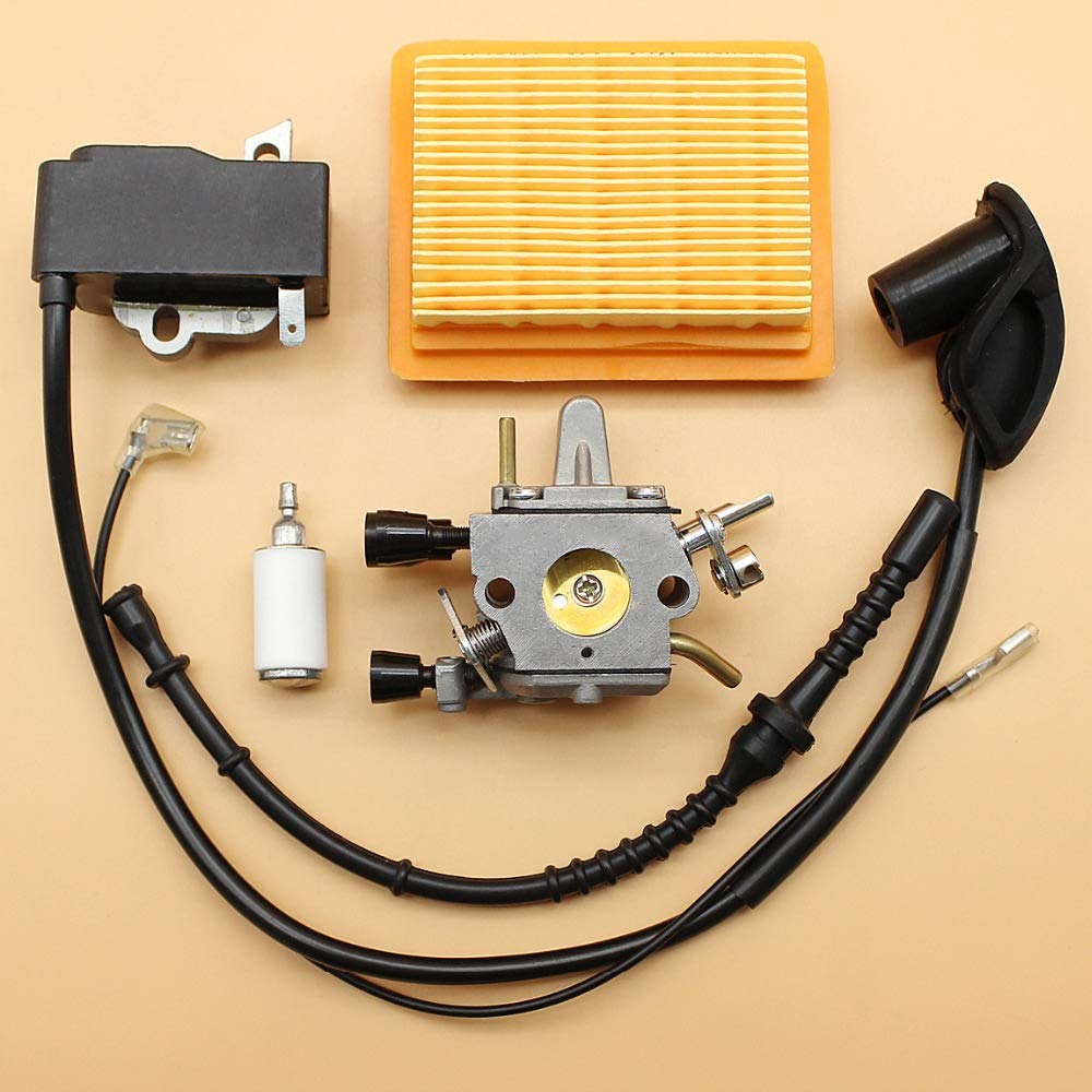 STIHL FS120 FS200 R FS020 FS202 TS200 FS250 R FS300 FS350 Trimmer Carburetor Air Filter Ignition Coil Fuel Hose Replacement Kit - Compatible with STIHL Brush Cutters & String Trimmers for Lawn Care & Landscaping Maintenance