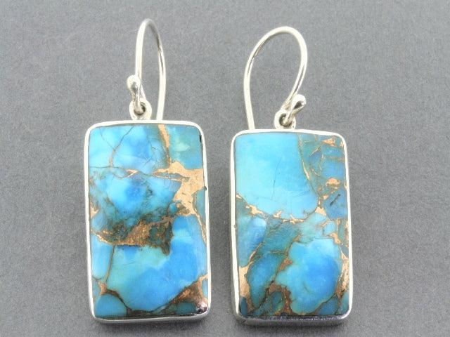 Turquoise and Bronze Rectangle Stone Earrings for Women - Boho Chic Jewelry for Casual Wear, Parties & Special Occasions