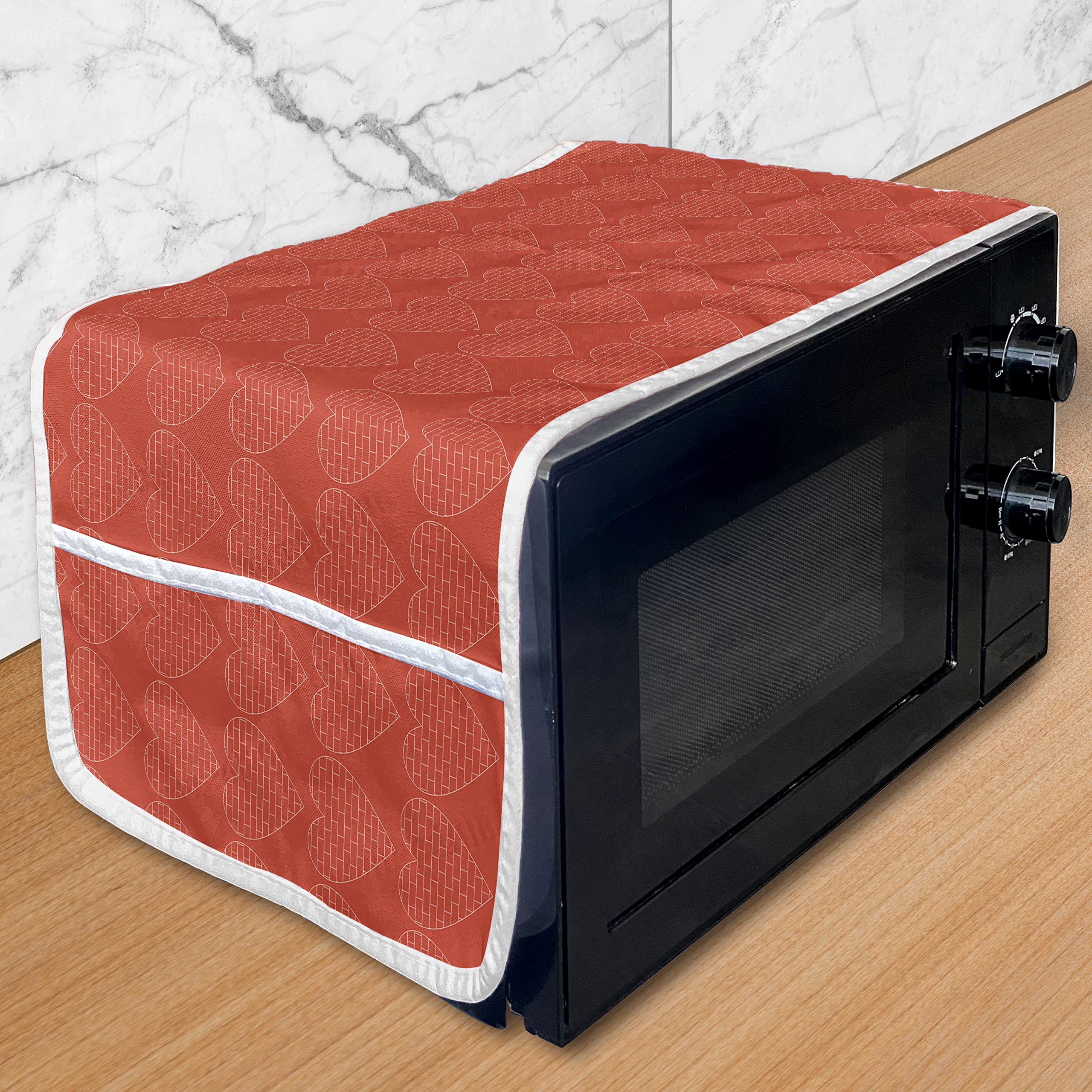 Ambesonne Brick Microwave Oven Cover - Vibrant Heart Shaped Blocks Geometric Design, Waterproof Kitchen Organizer with Pockets, 36