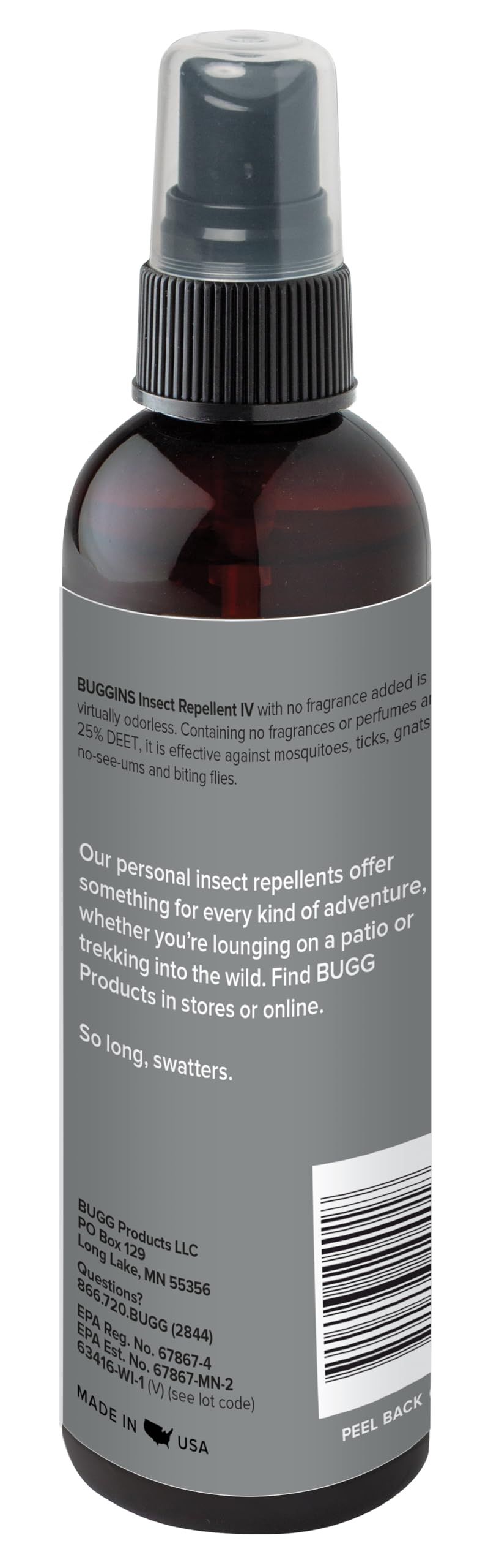 BUGGINS IV No Fragrance Added Insect Repellent Spray - 25% DEET Formula for Mosquitoes, Gnats, Ticks & Biting Flies - 4 oz Pump Bottle - Ideal for Camping, Hiking & Outdoor Activities
