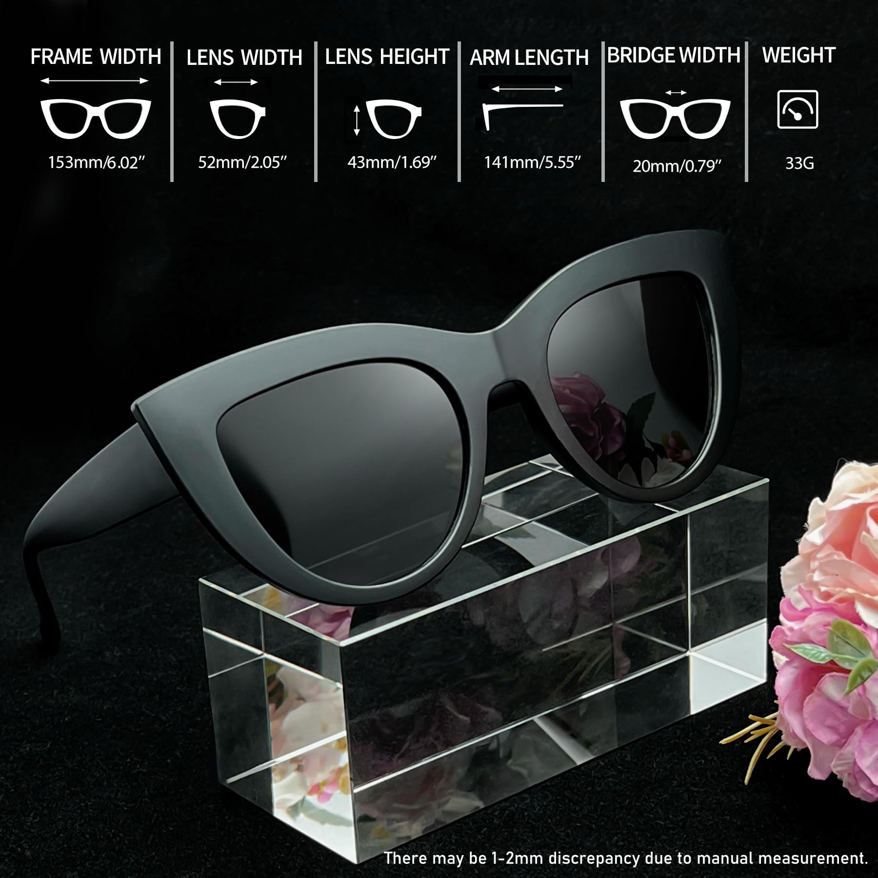 Joopin Polarized Cat Eye Sunglasses for Women - Vintage Narrow Pointy Cateye Frame UV Protection - Perfect for Driving, Beach & Fashion Outfits
