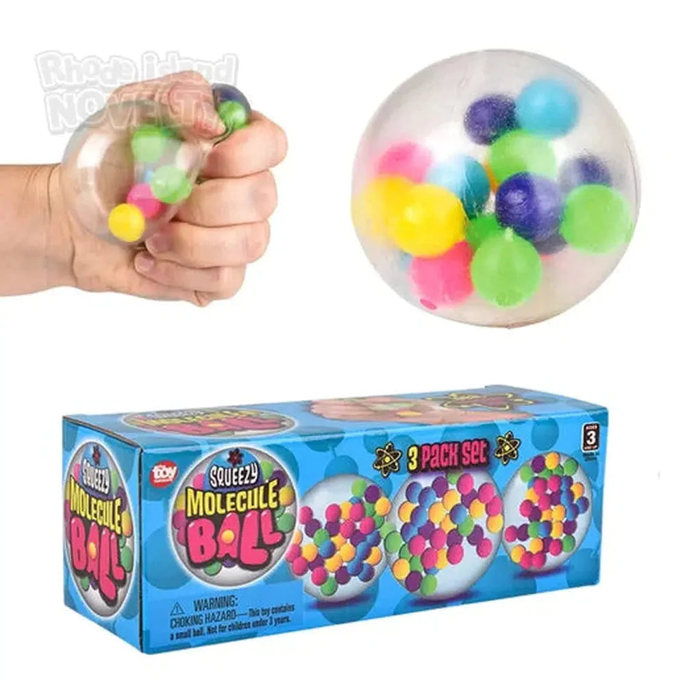 2.33 Inch Squeezy Molecule Stress Ball Set - 3 Pack for Office, School & Home Relaxation - Fun Fidget Toy for Kids & Adults - Anti-Anxiety Sensory Play Therapy Tool