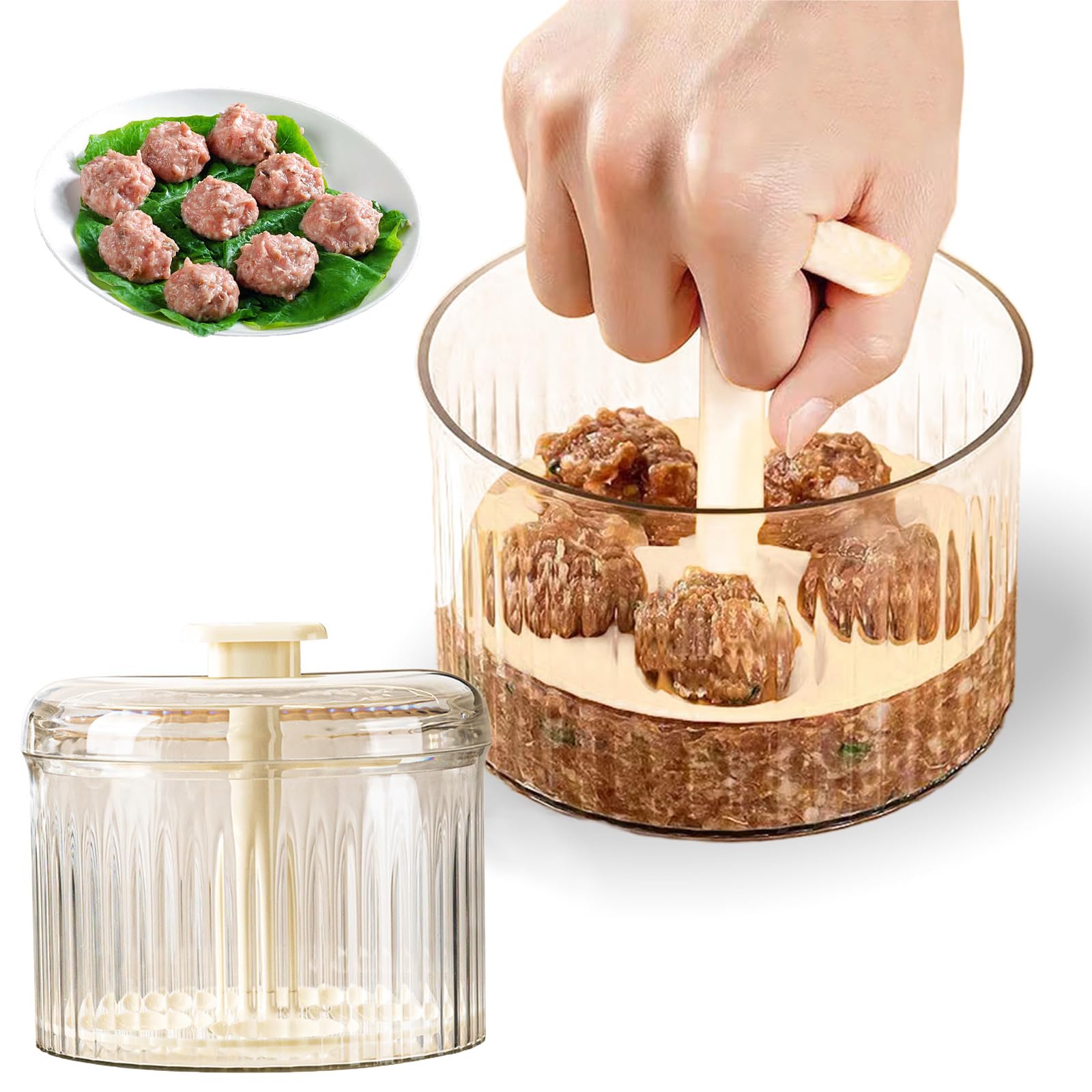 5-in-1 Meatball Maker Tool - Manual Kitchen Gadget for Perfect Homemade Meatballs (5 Balls at Once) with Freezer-Safe Storage Container - Ideal for Meal Prep, Party Cooking & Family Dinners (White)