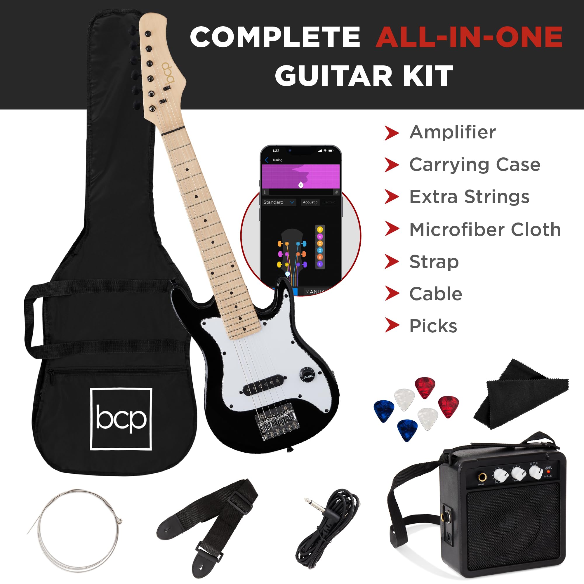 Best Choice Products 30-inch Electric Guitar Starter Kit for Beginners with 5W Amp, Gig Bag, Strap, Strings & Picks - Black | Perfect for Learning, Practice & Home Performances