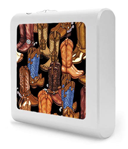 Dimmable LED Night Light with Auto On/Off Sensor, Adjustable Brightness & Warm White Light for Bathroom, Hallway, Nursery, Bedroom - Cowboy Boots Design - Perfect for Nighttime Safety & Comfort