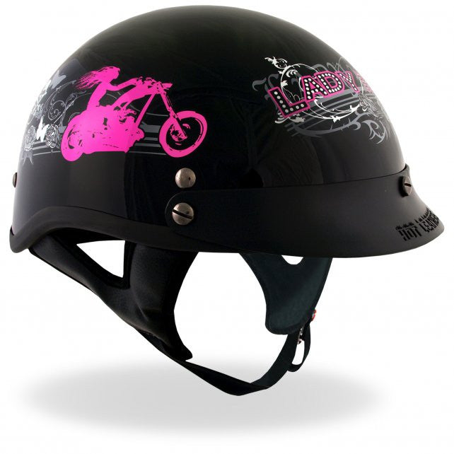 Hot Leathers D.O.T. Approved Women's Motorcycle Helmet with Rose Design - Gloss Black Finish - Perfect for Female Riders & Urban Commuting