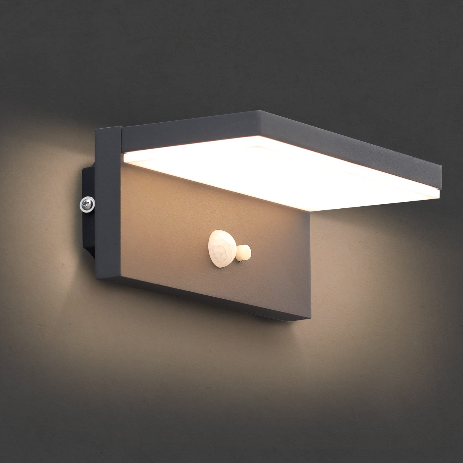 Lustrlach Solar Motion Sensor Wall Lights - Outdoor Waterproof LED Solar Wall Sconce, Black Dusk to Dawn Modern Porch Light - Perfect for Garage, House, Patio, Garden & Pathway Lighting