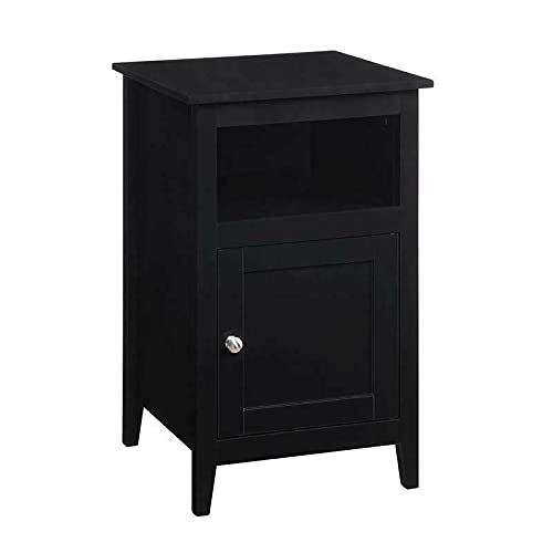 Black Wood Finish Storage Cabinet End Table with Shelf - Stylish and Functional for Living Room, Bedroom, or Office Organization