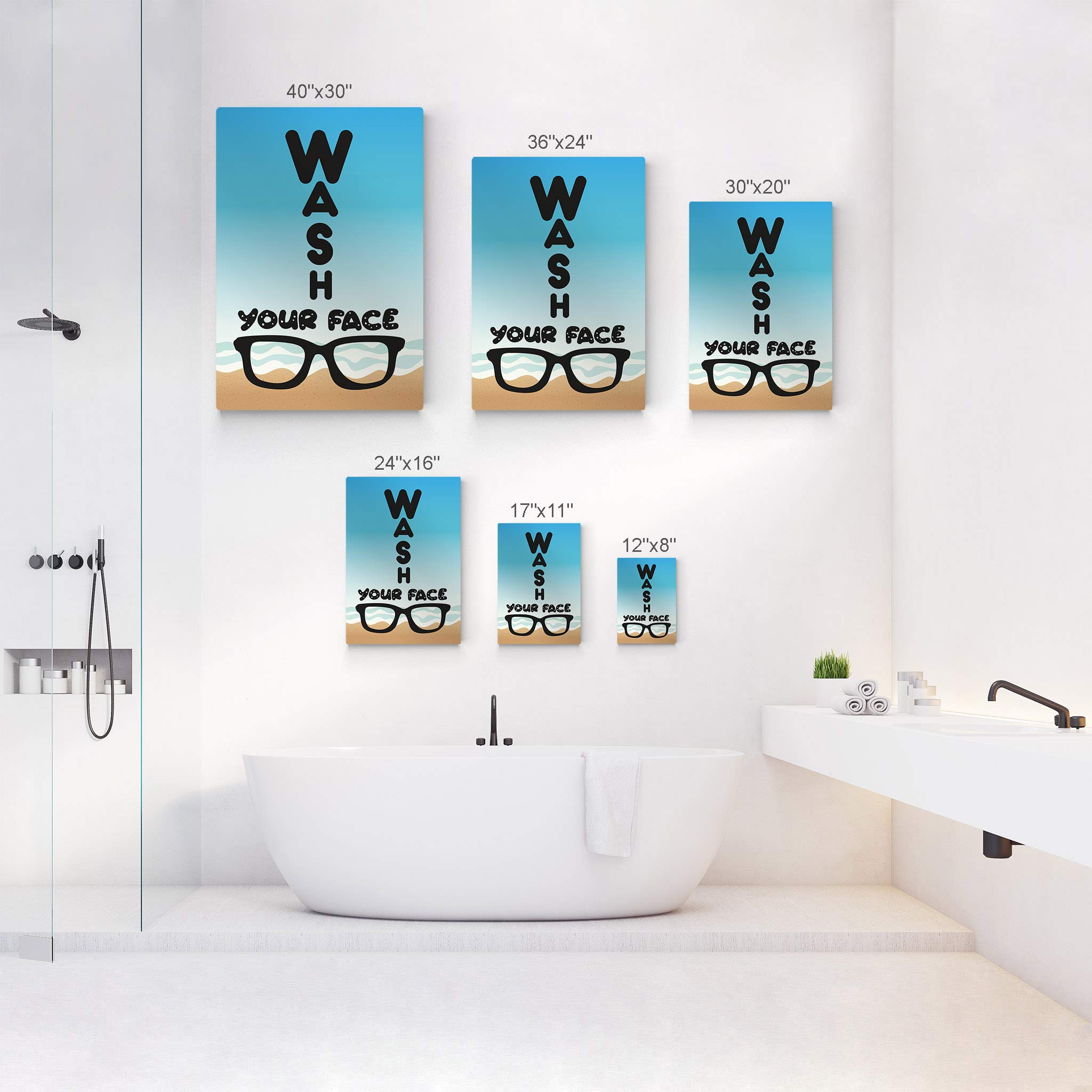 Smile Art Design 'Wash Your Face' Quote Metal Print - Funny Bathroom Wall Decor for Kids, Nautical Theme Home Decoration - Ready to Hang 12x8 Inch - Made in USA | Perfect for Bathrooms, Kids' Rooms & Coastal Themed Spaces