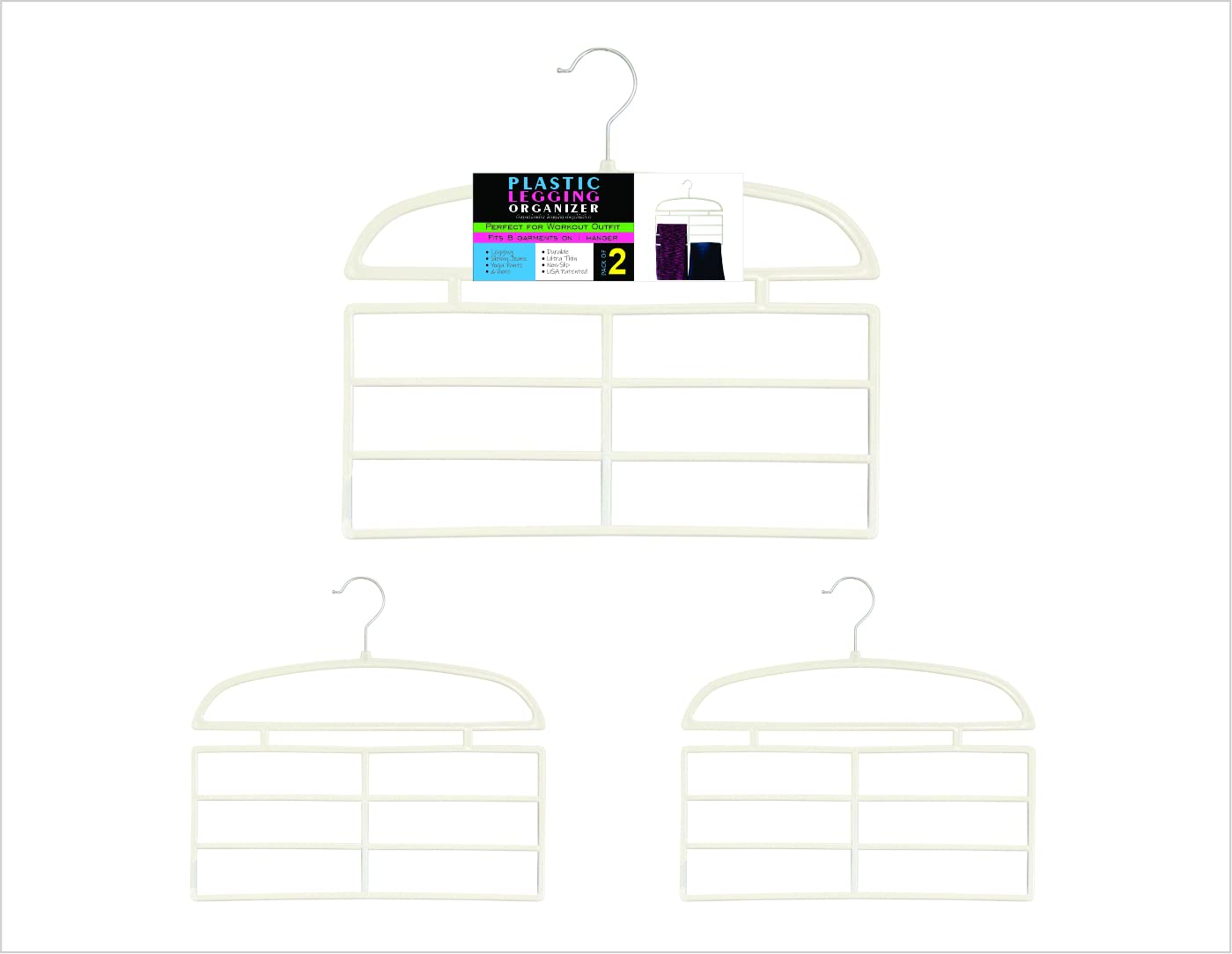 DR. ORGANIZER Pants & Leggings Hangers - Space-Saving Closet Organizer (2-Pack, White) - USA Patented Multi-Functional Plastic Hanger for Jeans, Trousers & Activewear - Perfect for Closet, Wardrobe & Travel Storage