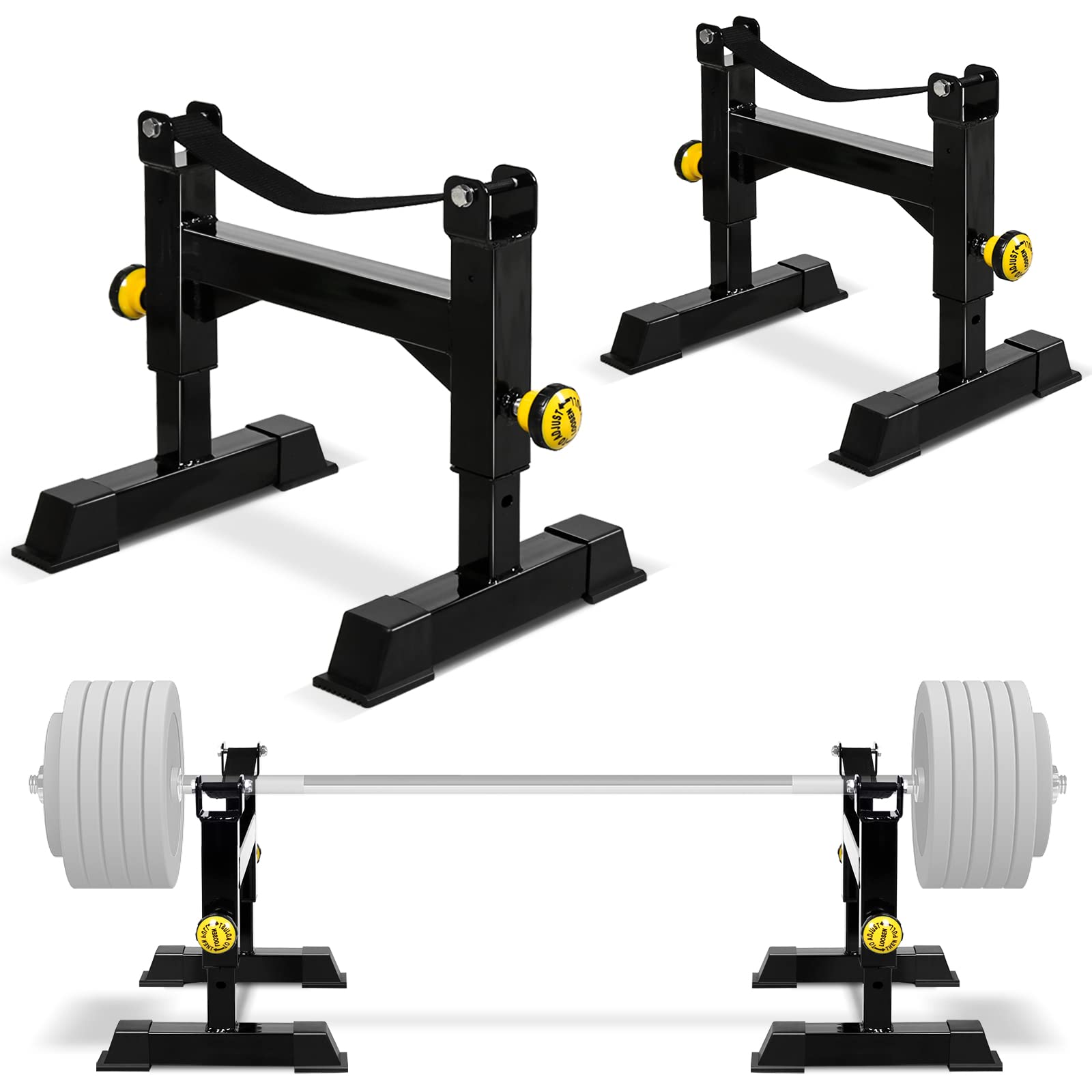 Heavy Duty Deadlift Sling Racks for Home Gym - 5-Level Adjustable Barbell Elevation Stand for Weightlifting Plates | Perfect for CrossFit, Powerlifting & Home Workouts
