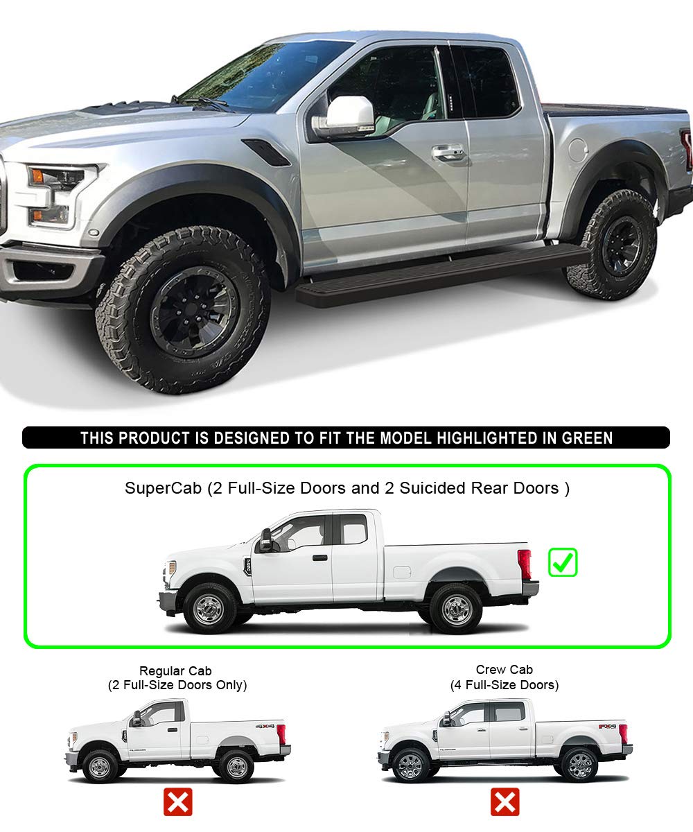 APS 6in Wheel-to-Wheel Running Boards for Ford F150 2015-2025 Super Cab 5.5ft Bed & F-250/F-350 Super Duty 2017-2025 - Black Nerf Bars Side Steps with Non-Slip Surface | Perfect for Off-Roading, Truck Access & Easy Entry/Exit