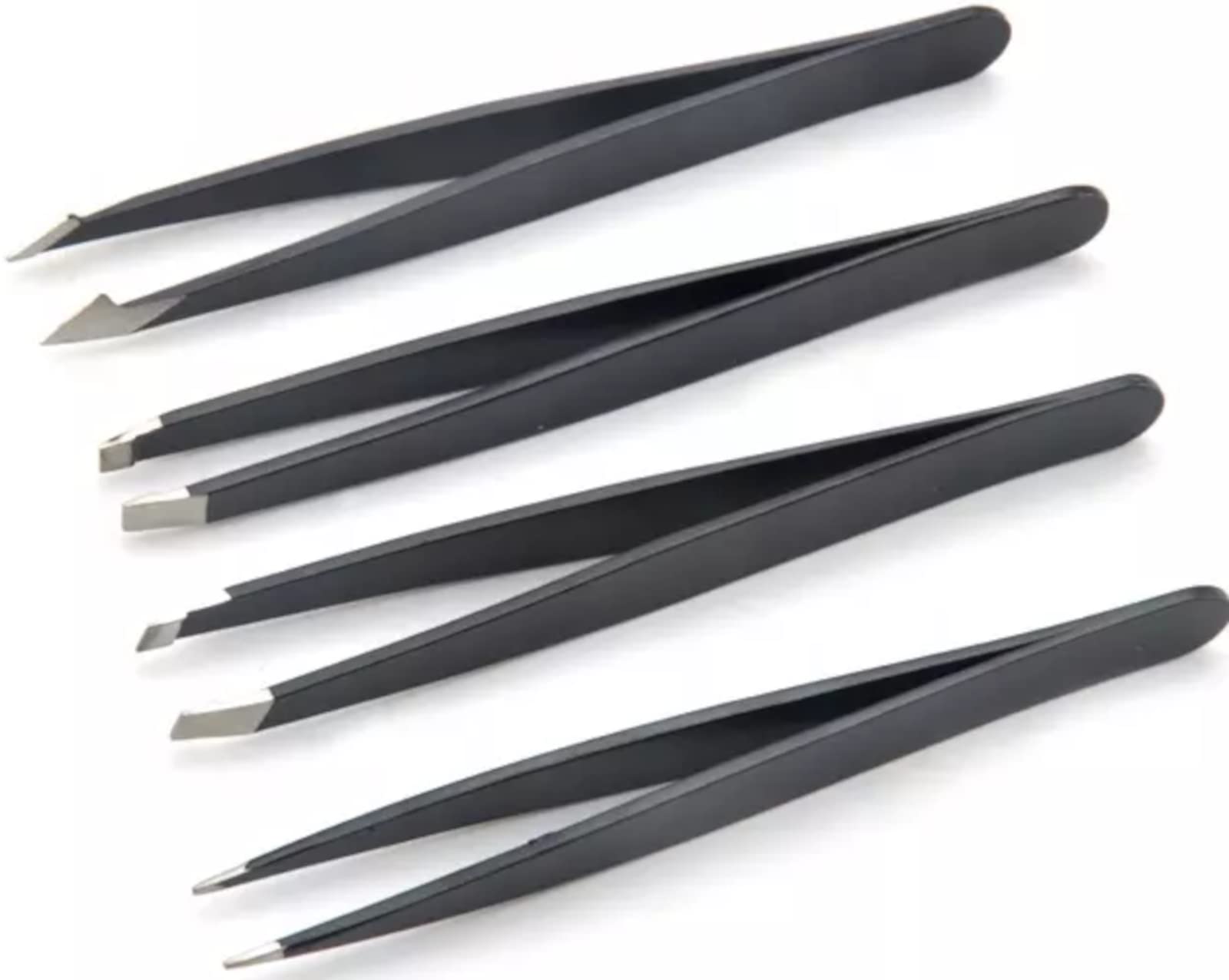 50-Piece Stainless Steel Eyebrow Tweezers Set - 4 Black Precision Tweezers for Eyebrow Shaping, Facial Hair Removal for Men & Women - Perfect for Salon, Home Use & Travel Grooming Kit
