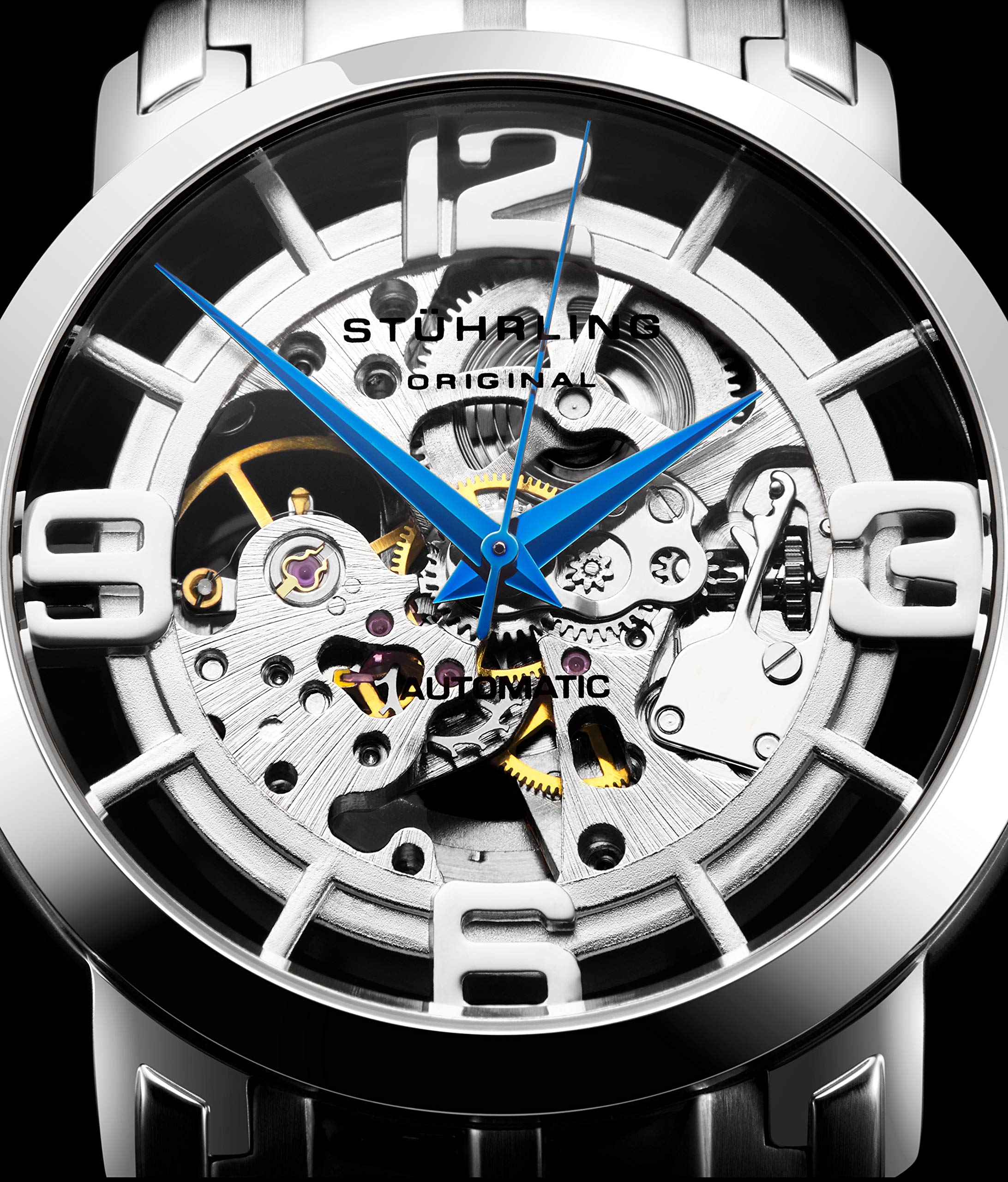 Stuhrling Original Men's Skeleton Automatic Watch - Self-Winding Mechanical Dress Watch - Winchester 44 Elite Silver Watch for Business & Formal Occasions