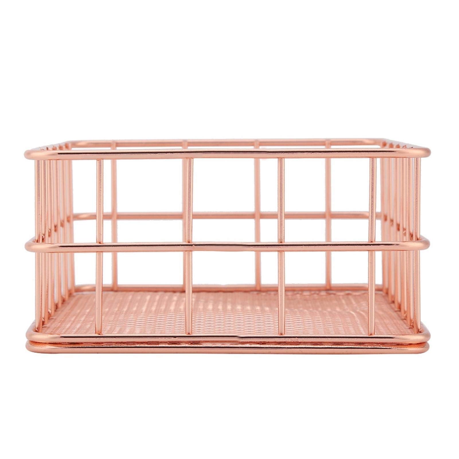 Rose Gold Iron Storage Basket - Organizer for Desktop & Workspace Decor