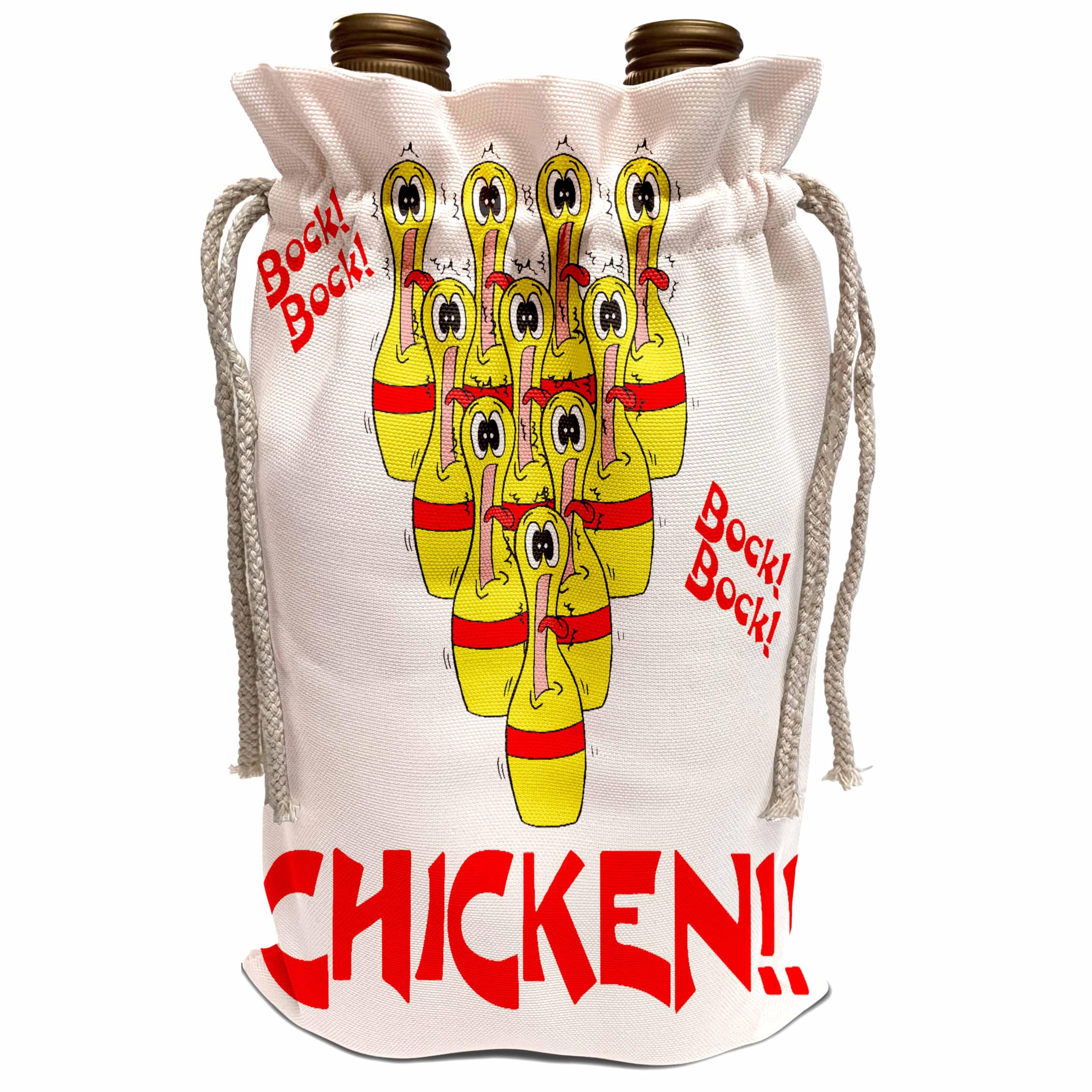 Funny Scared Bowling Pins Wine Bag - Sports & Hobbies Design for Parties, Gifts & Wine Lovers - Bock Bock Chicken Theme