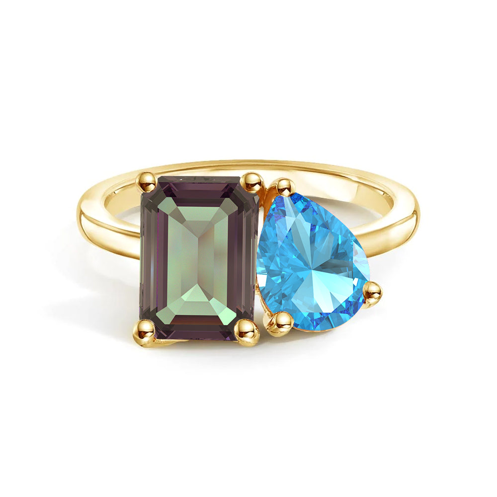 Personalized Alexandrite Toi et Moi Anniversary Ring - Custom Birthstone Jewelry for Couples, Engagements & Romantic Gifts