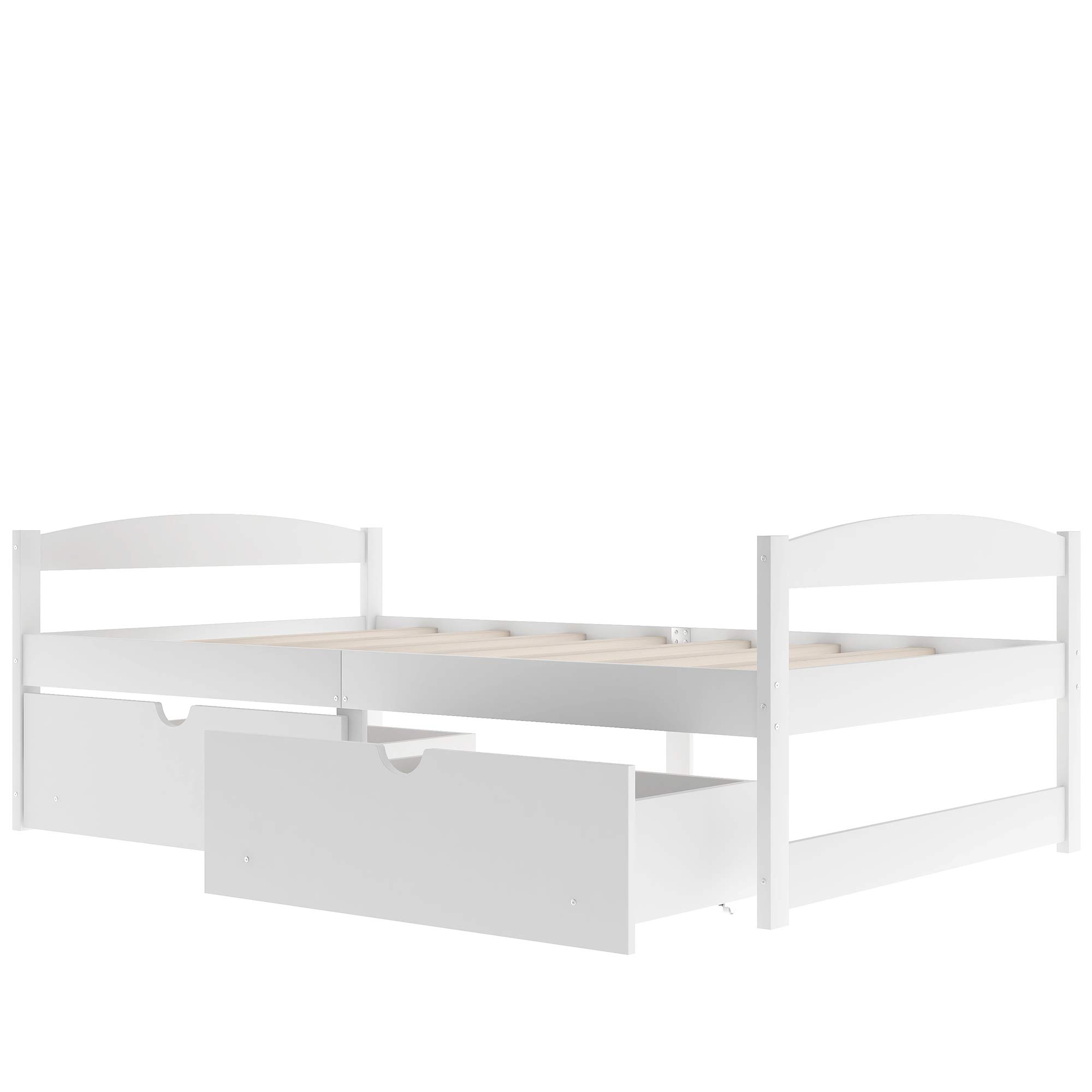 Merax Twin Size Wooden Platform Bed Frame with 2 Storage Drawers - No Box Spring Needed, White Daybed for Small Spaces & Guest Rooms - Perfect for Apartments, Dorms & Cozy Bedrooms