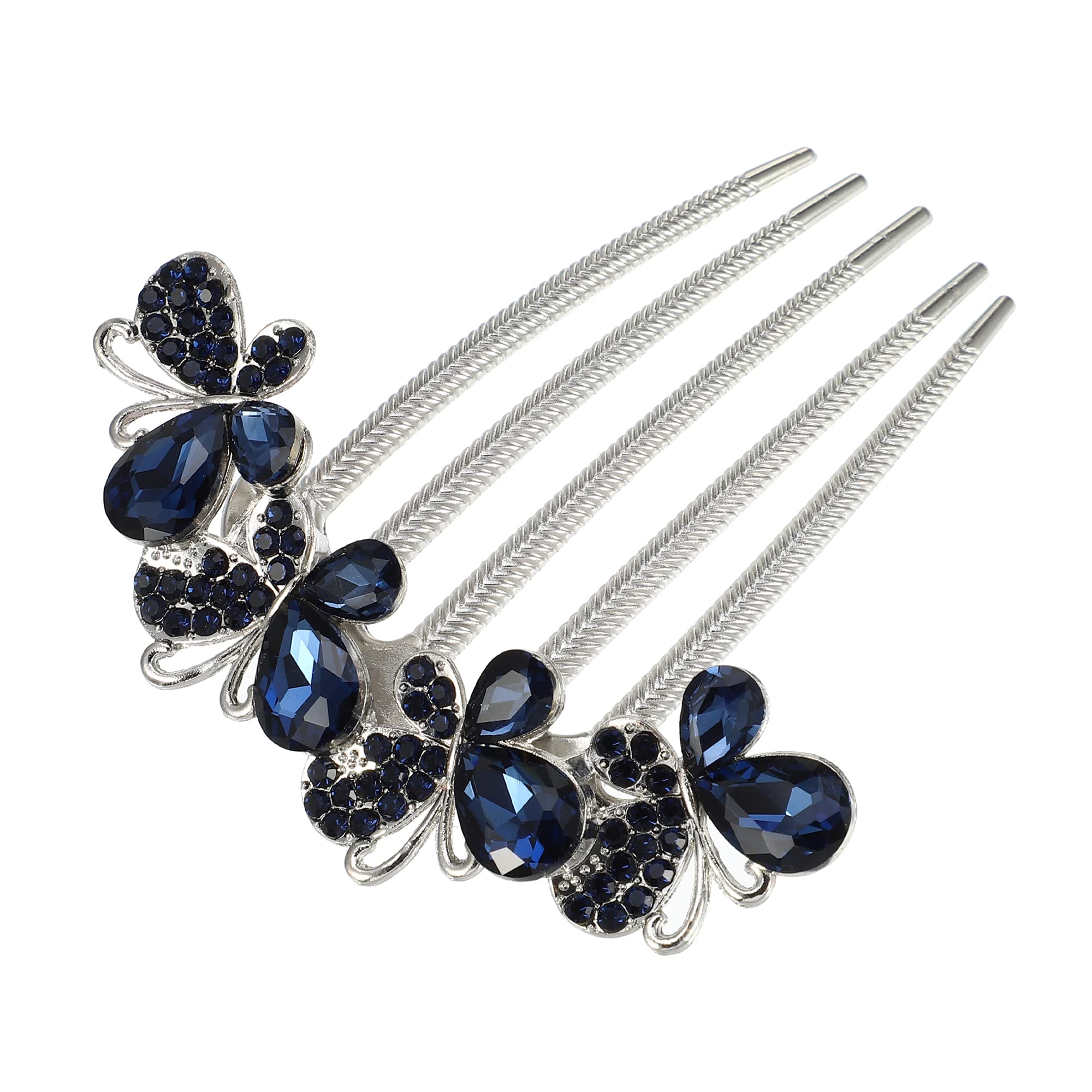 VOCOSTE Rhinestone Flower Hair Comb for Women - Sparkling Hair Accessory with Inlaid Design, Side Comb Clip for Weddings, Parties & Special Occasions - Navy Blue