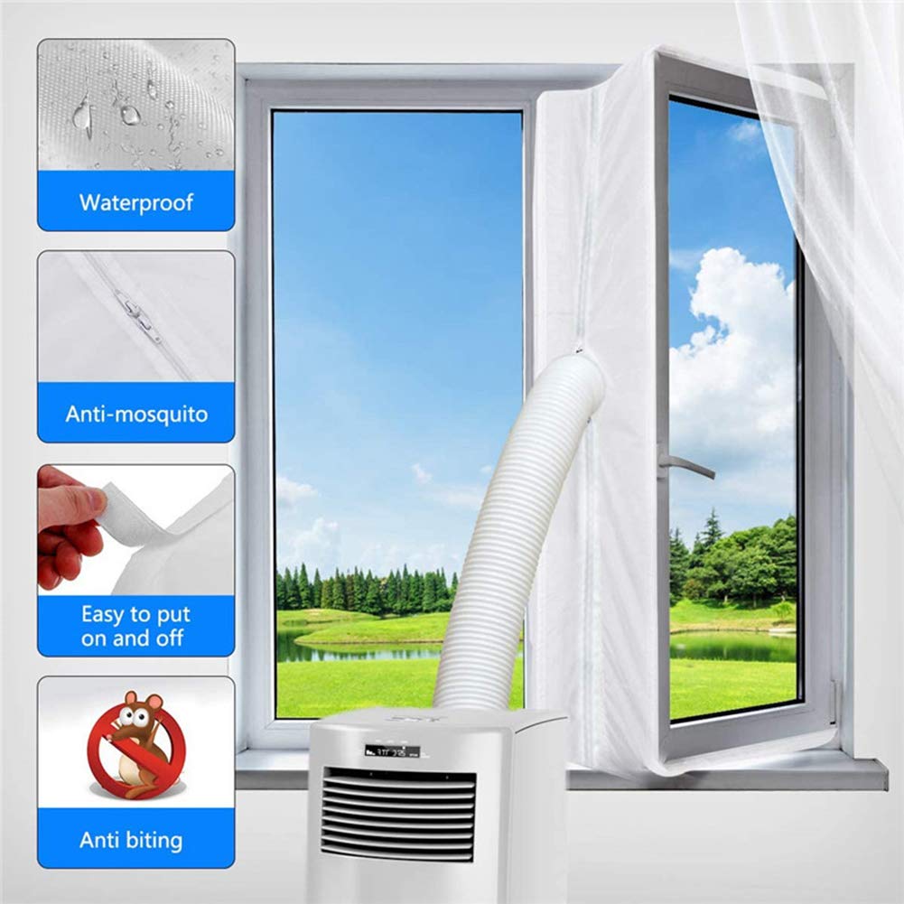 iKASUS 300cm Flexible Window Seal for Portable Air Conditioner - AC Unit Insulation Strip with Zipper & Adhesive Fastener - Perfect for Mobile Air Conditioning in Apartments, Dorms & RVs