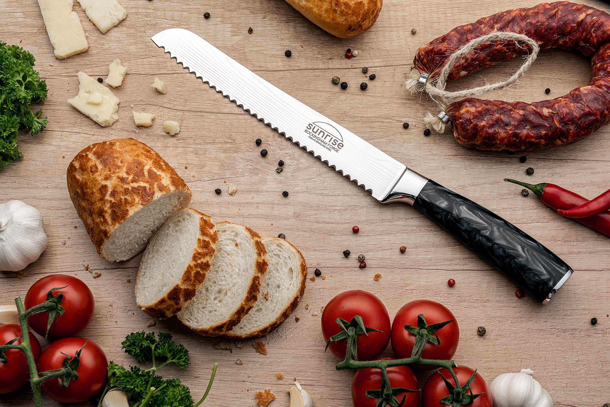 Premium 3-Piece Kitchen Knife Set - Stainless Steel Chef Knife, Paring Knife & Bread Knife with Ergonomic Resin Handles | Sunrise Collection | Perfect for Home Cooking, Meal Prep & Professional Chefs