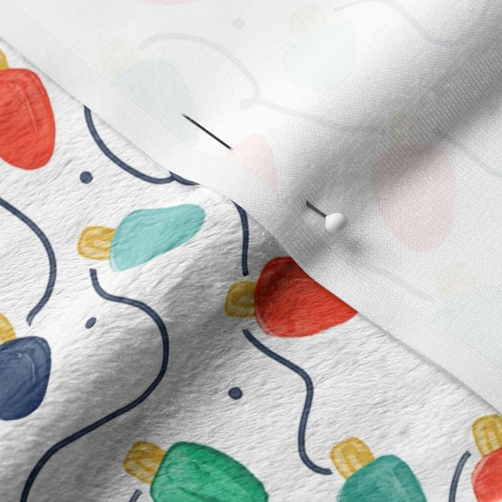 Small Christmas Lights Red String Lights Winter Holiday Printed Minky Fabric by The Yard - Soft Plush Fabric for Sewing Baby Blankets, Quilt Backing, DIY Crafts & Home Decor - Perfect for Holiday Projects & Cozy Winter Creations
