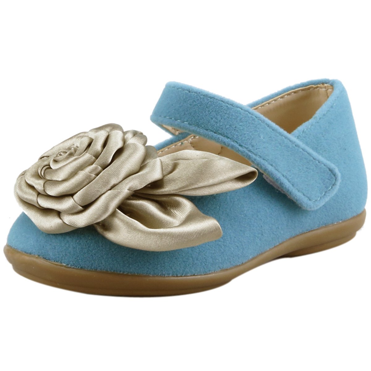 The Doll Maker Girls' Flower Bow Top Mary Jane Suede Flats - Cute & Comfortable Dress Shoes for Toddler Girls, Perfect for Weddings, Parties & Special Occasions