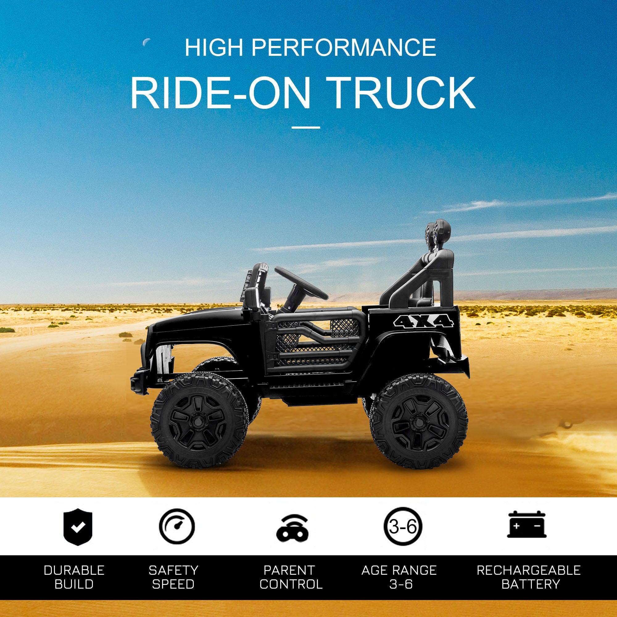 12V Kids Ride On Truck with Parent Remote Control - Electric Battery Powered Toy Car with Spring Suspension, Adjustable Speed, LED Lights & Horn - Perfect for Indoor & Outdoor Play, Birthday Gifts, Toddler Activities (Black)