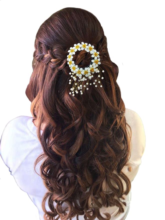 Judapin White Artificial Pearl & Flower Hair Clip - Elegant Bridal Hair Pin for Women & Girls | Perfect for Weddings, Prom, Parties & Special Occasions