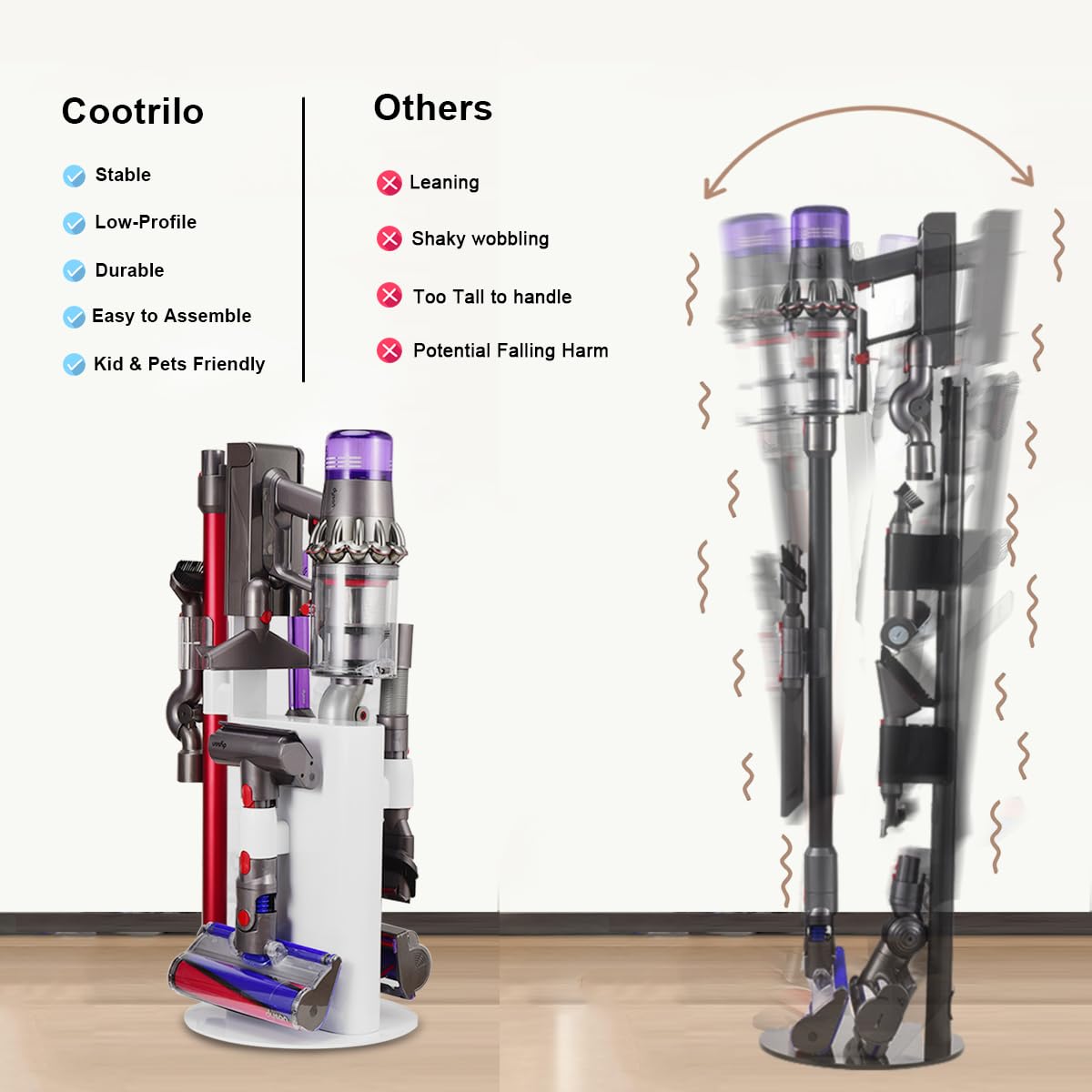 Dyson V6 V7 V8 V10 V11 V15 Vacuum Stand Holder - Sturdy Metal Storage Rack & No-Drill Organizer Bracket for Cordless Vacuum Cleaner and Accessories (White) - Perfect for Home, Garage, and Closet Organization