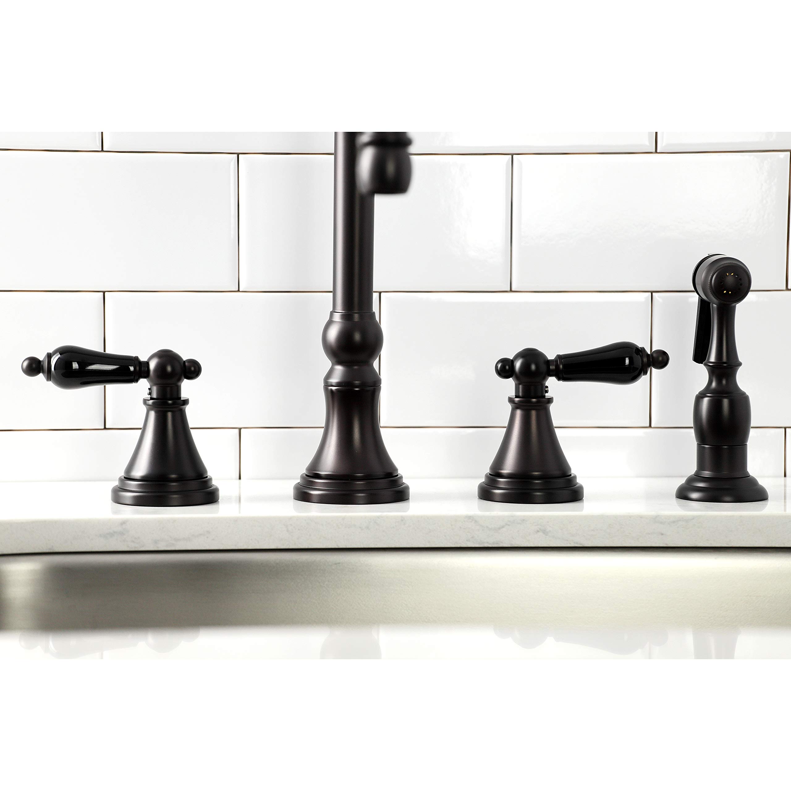 Kingston Brass KS2795PKLBS Duchess Widespread Kitchen Faucet with Brass Sprayer - Oil Rubbed Bronze Finish, 11.88 x 8.31 x 12.13 Inches - Perfect for Farmhouse, Rustic & Traditional Kitchen Sinks
