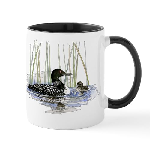 White/Black Inside - Loon And Baby Mug