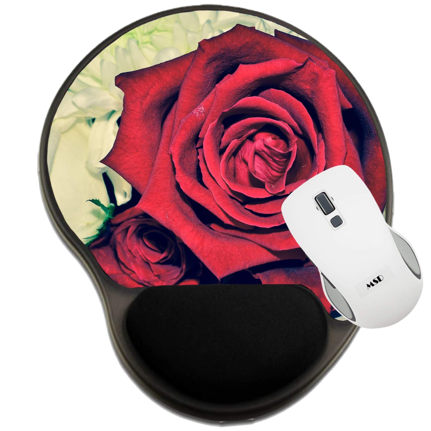 Ergonomic MSD Mouse Pad with Wrist Rest - Vintage Rose Design Gaming & Office Computer Mouse Mat for Comfort & Support - Perfect for Long Work Hours, Gaming Sessions & Typing
