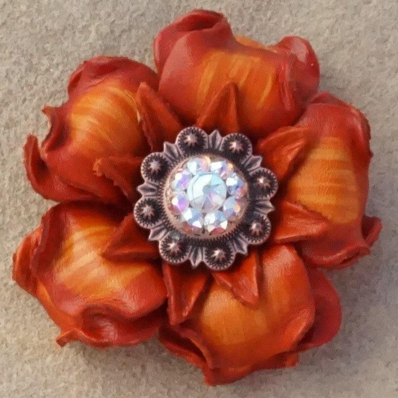 Orange Gardenia Flower Concho with Copper AB - Elegant Western Belt Buckle for Cowboy Boots & Fashion Accessories