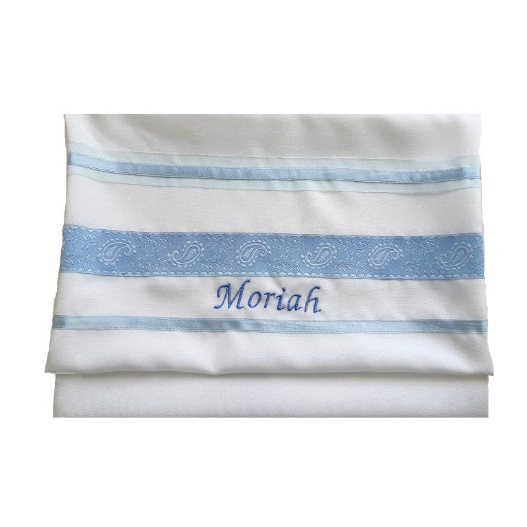 Blue Paisley Tallit for Women | Elegant Bat Mitzvah Prayer Shawl | Sheer Lightweight Tallit for Girls | Perfect for Synagogue Services, Jewish Ceremonies & Special Occasions