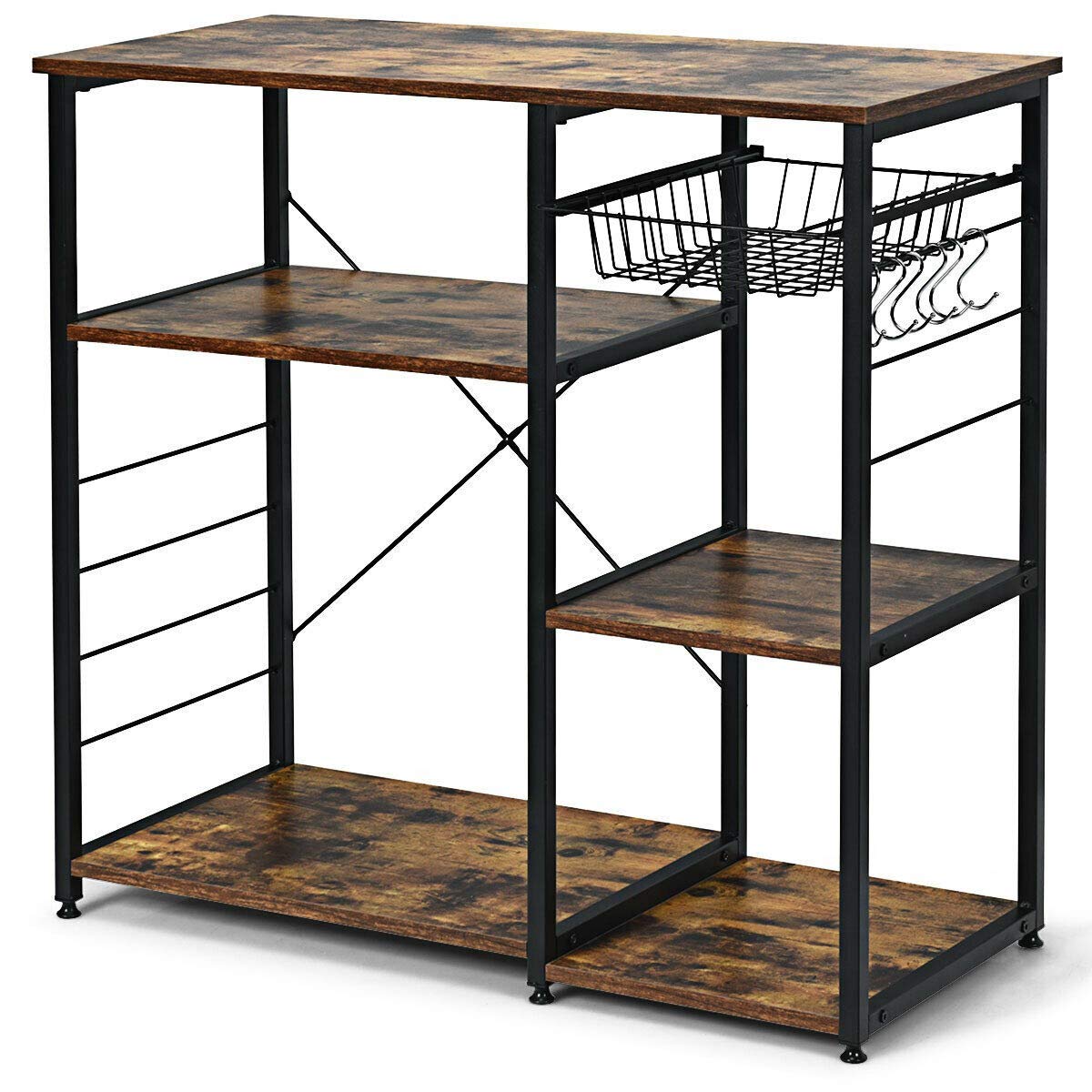 3-Tier/4-Tier Kitchen Baker's Rack with Microwave Shelf - Heavy Duty Storage Island Organizer with 6 S-Hooks - Perfect for Small Kitchen, Pantry Organization & Baking Workstation