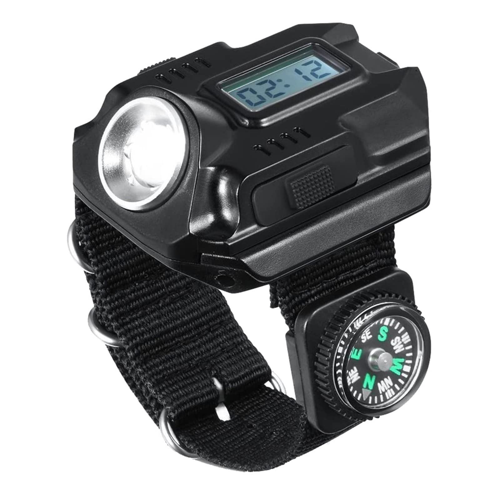 RVPECHWJ Rechargeable LED Wrist Flashlight with Compass - XPE Portable Wrist Light for Outdoor Camping, Hiking, Emergency & Night Running - Waterproof Watch Light for Tactical Gear & Survival Equipment