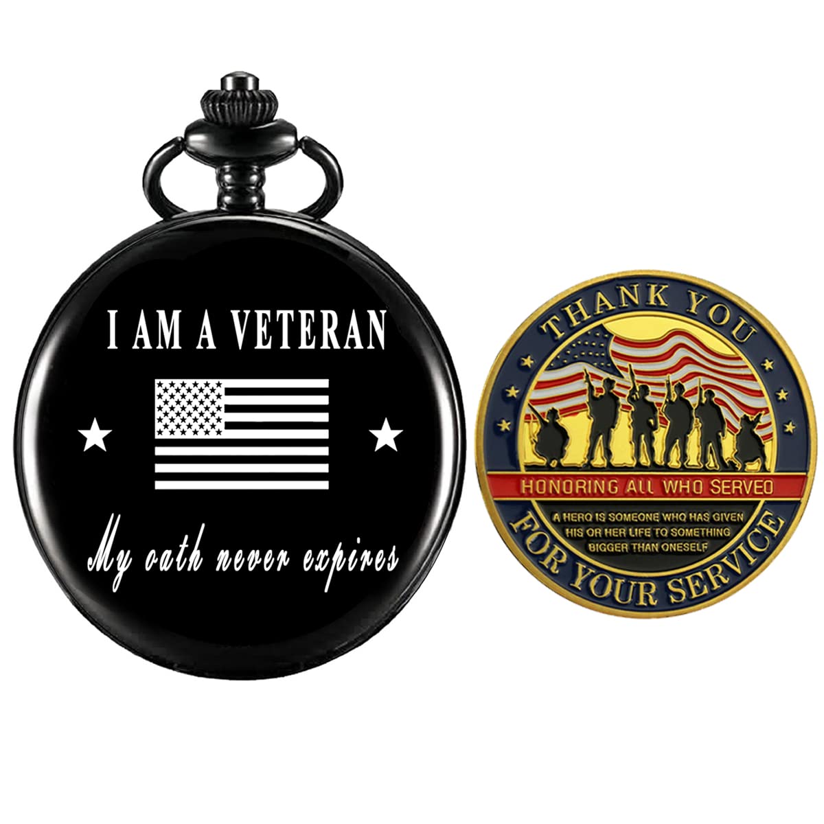Military Challenge Coin Pocket Watch for Veterans - Best Veterans Day Gift Idea for Men & Women - Perfect for Retirement, Appreciation & Special Occasions