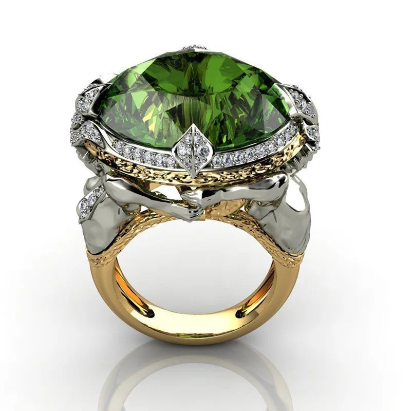 Emerald Gemstone Ring for Women - 14K Gold Plated Sterling Silver Engagement Wedding Gift - Perfect for Bridal, Anniversary & Special Occasions