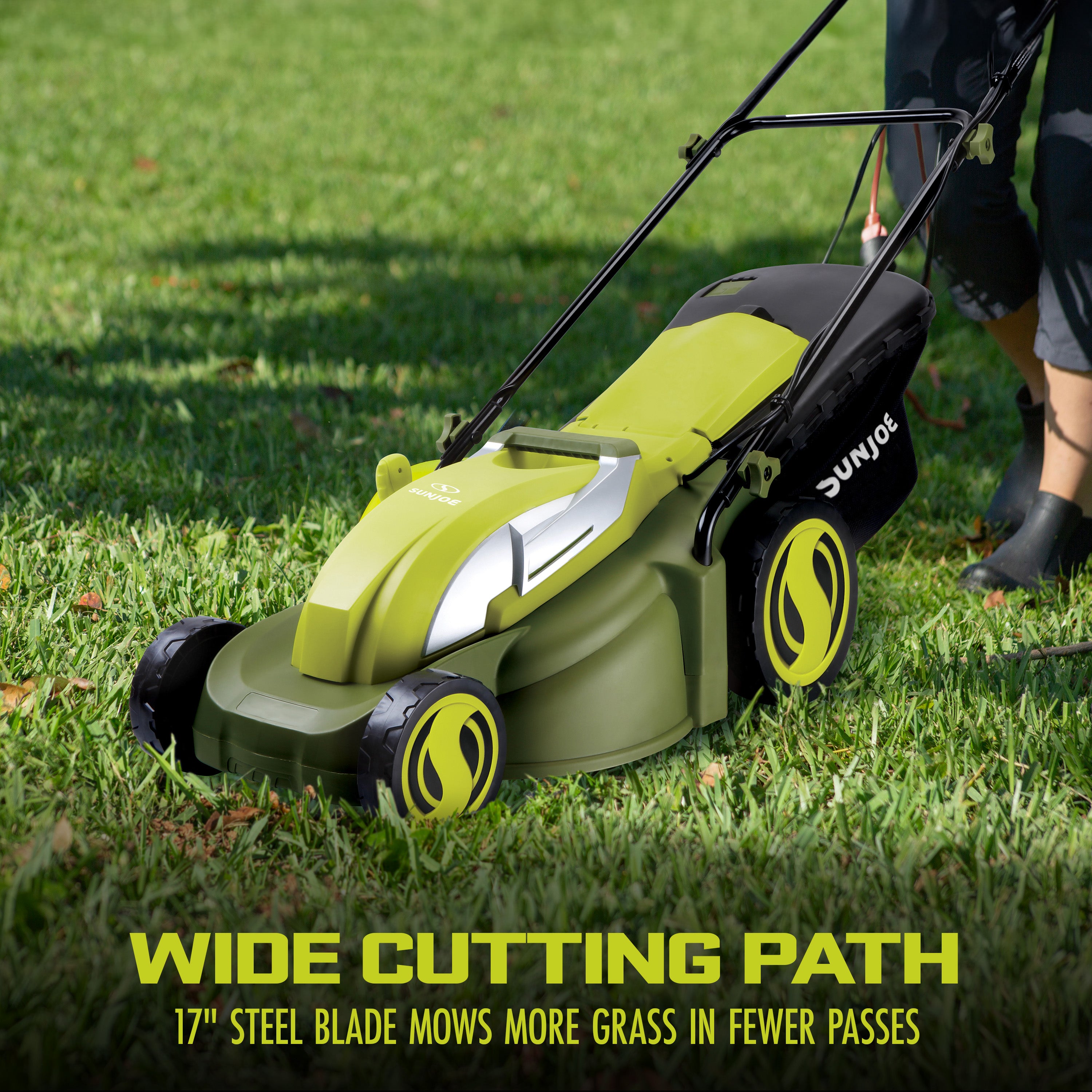 Sun Joe MJ403E 17-Inch 13 Amp Electric Lawn Mower with Mulcher - 7 Height Adjustments for Perfect Lawn Care | Ideal for Small to Medium Yards, Patios & Residential Landscaping
