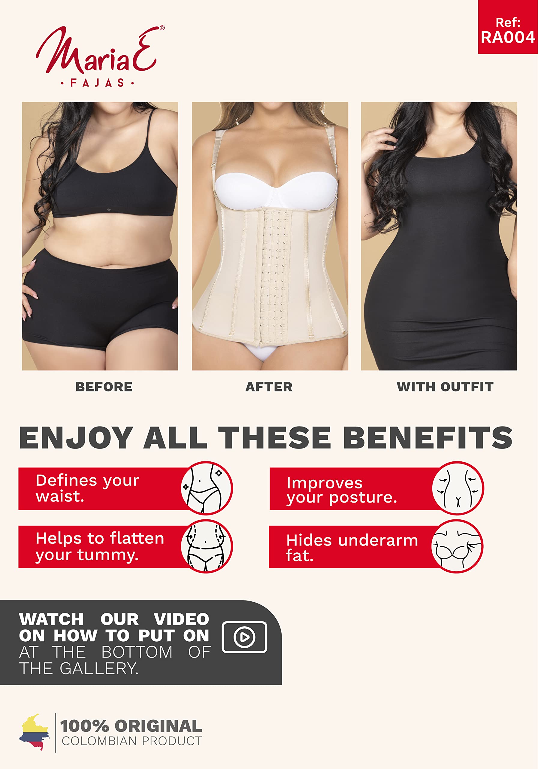 MARIAE RA004 Colombian Shapewear for Women - Open Bust Compression Vest with Elastic Bones - Hourglass Body Shaper for Tummy Control & Waist Slimming - Perfect for Postpartum, Workouts & Special Occasions