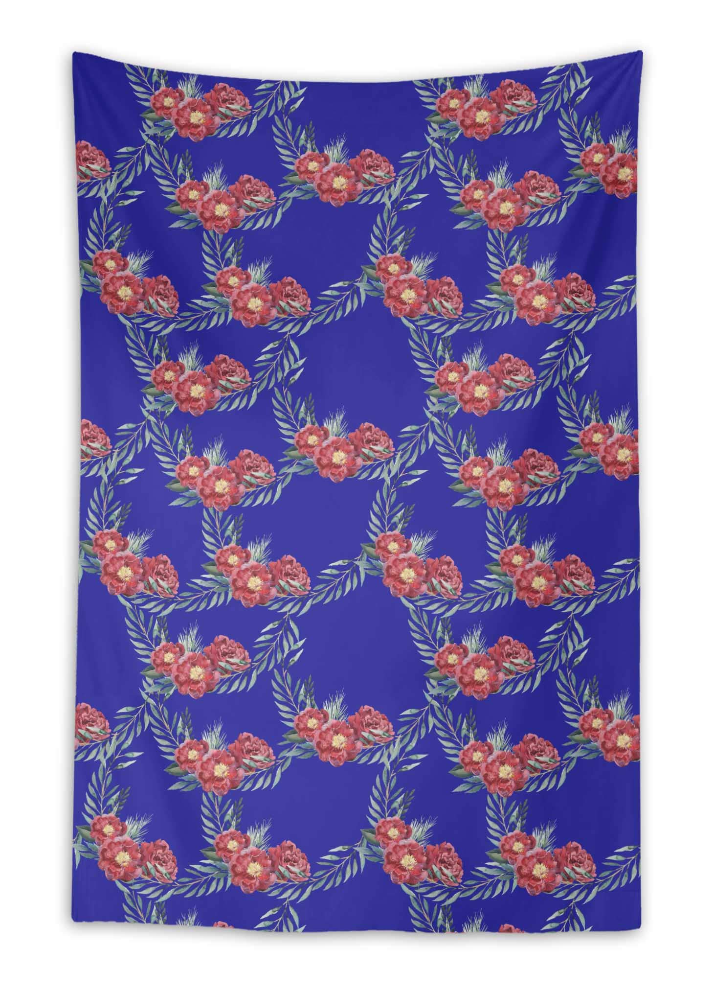 Blue Leaves & Peony Floral Printed Wall Hanging Tapestry - 58x58 Inch Boho Decor for Dorm Room, Beach Throw, Bedroom, Living Room & Outdoor Parties