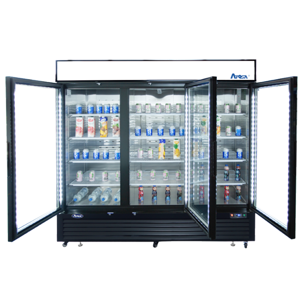 Atosa MCF8728GR Commercial 3 Glass Door Bottom Mount Freezer - Black | Energy Efficient Restaurant & Grocery Store Freezer for Ice Cream, Frozen Food Storage