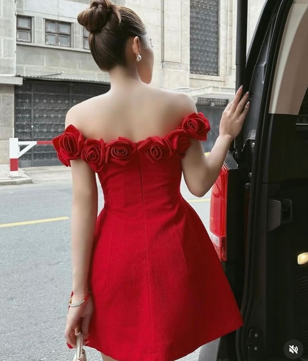 Elegant Off-The-Shoulder Red A-Line Dress for Birthday Party & Homecoming | Floral Design J3522 | Perfect for Prom, Cocktail Parties & Special Occasions